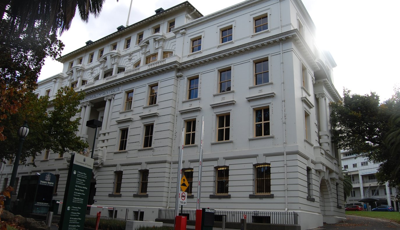 The heritage-listed Commonwealth Offices Building at 4 Treasury Place, East Melbourne