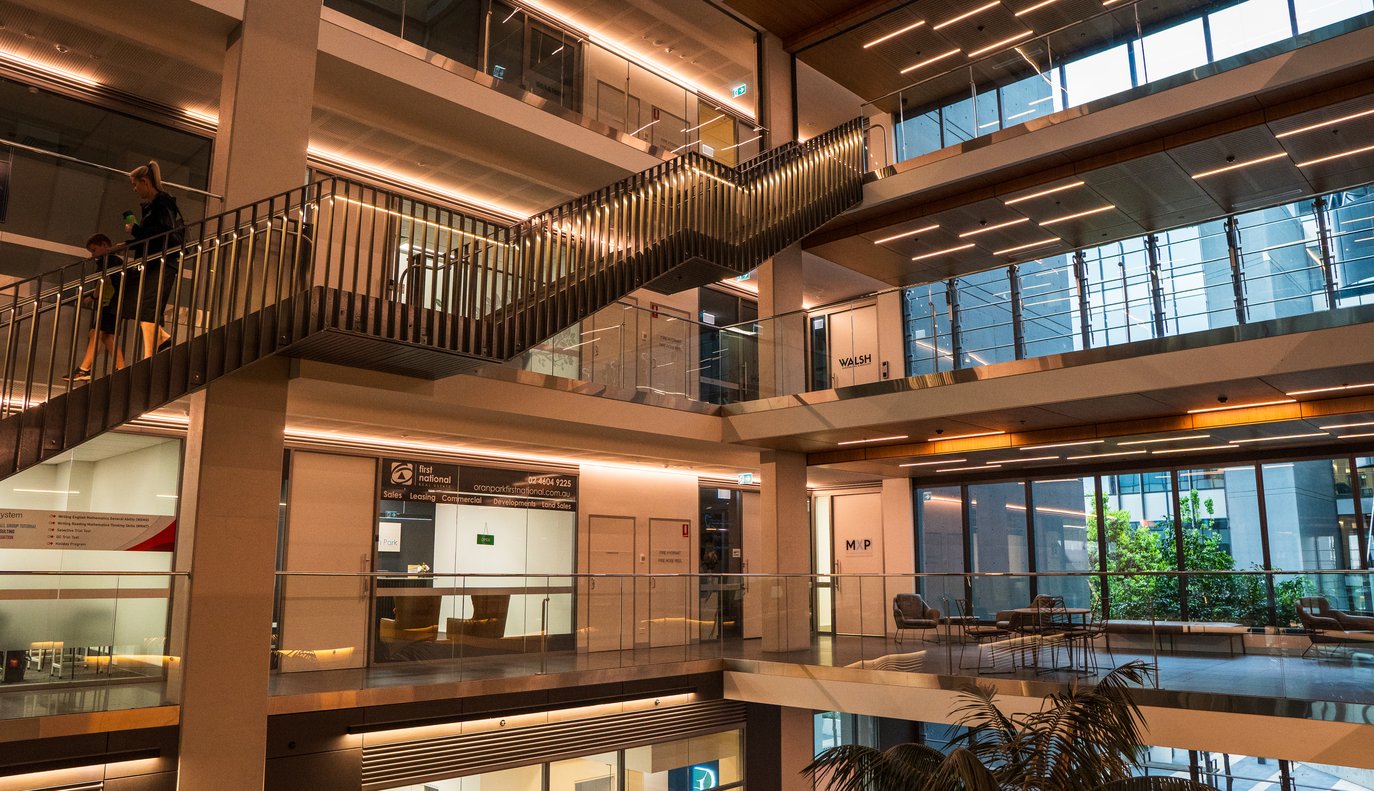 Atrium and stair at TRN House, lit under a zencontrol DALI system